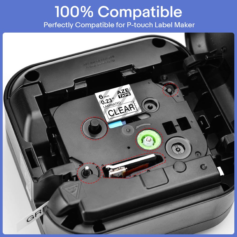 GREENCYCLE 4 Pack 6mm Black on Clear Tape Compatible for Brother TZe-111 TZ111 TZ TZe 6mm 0.23 Inch Clear Laminated Label Tape for Ptouch PT D210 H110 H100 D400 D600 1230PC 1280 1290 Label Maker - Image 4